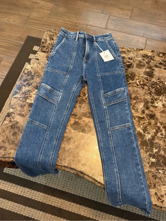 Risen Los Angeles Denim - High-Rise Straight Jeans in Blue with Panel Seam Detail